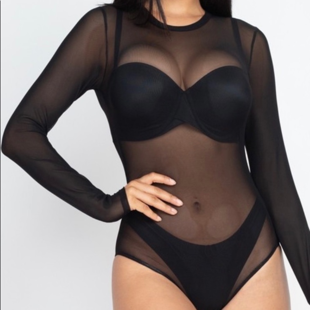 Black sheer bodysuit long sleeve